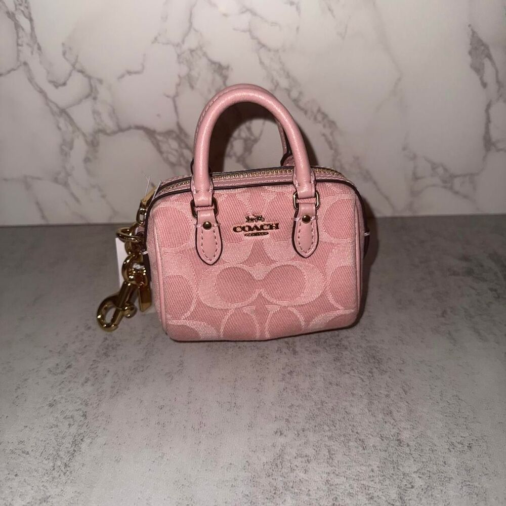 Coach pink denim mini Rowan bag charm